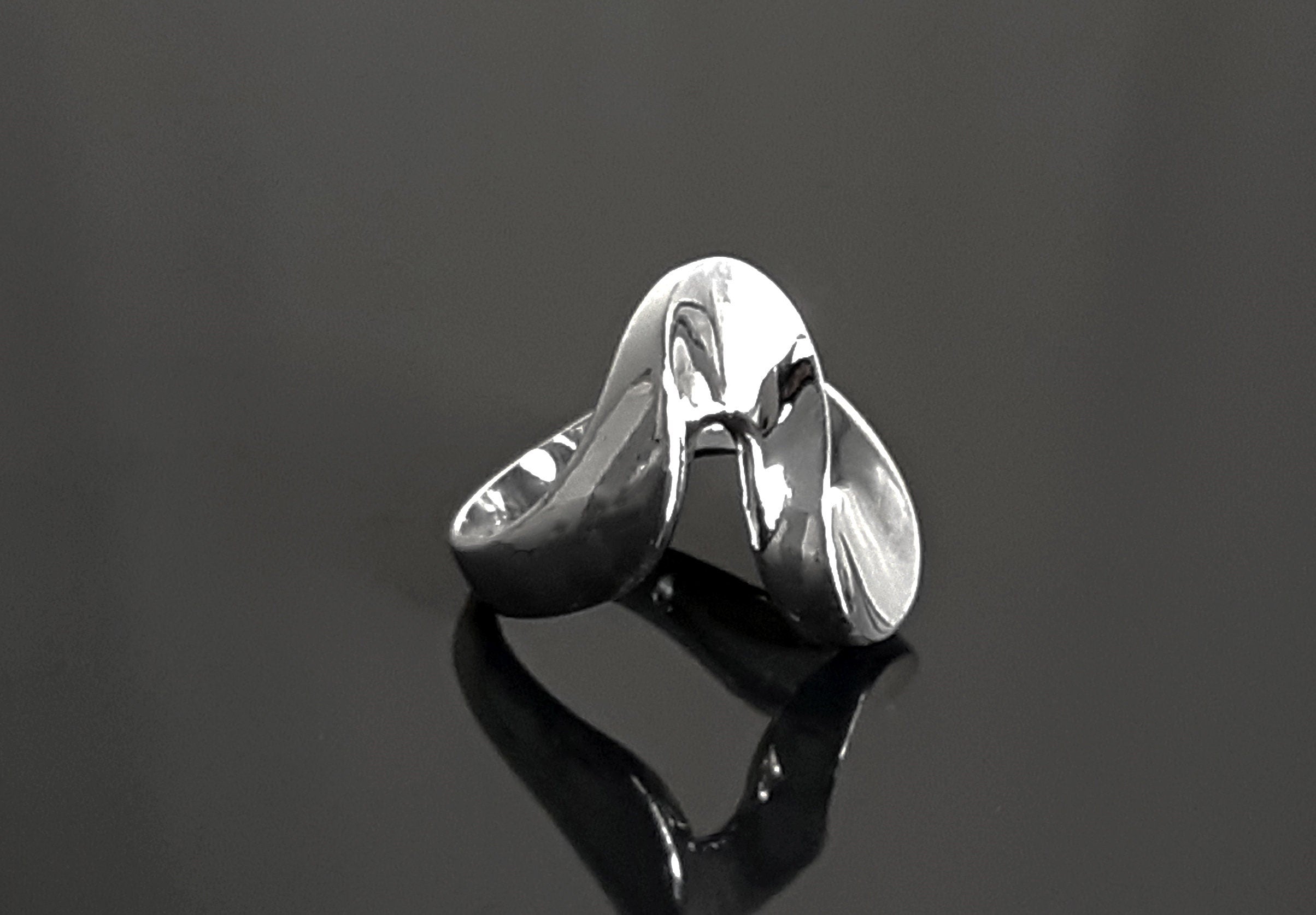 Large Wave Ring, Sterling Silver Ring Wide Curved Zigzag Design, Modern Minimalist Geometric Jewelry