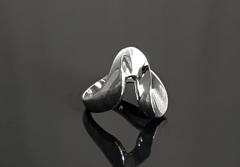 Large Wave Ring, Sterling Silver Ring Wide Curved Zigzag Design, Modern Minimalist Geometric Jewelry