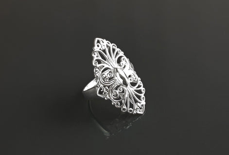 Sterling Silver Filigree Marquise Lace Ring, Vintage Inspired Design jewelry