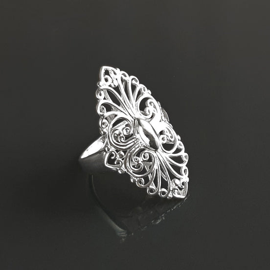 Sterling Silver Filigree Marquise Lace Ring, Vintage Inspired Design jewelry