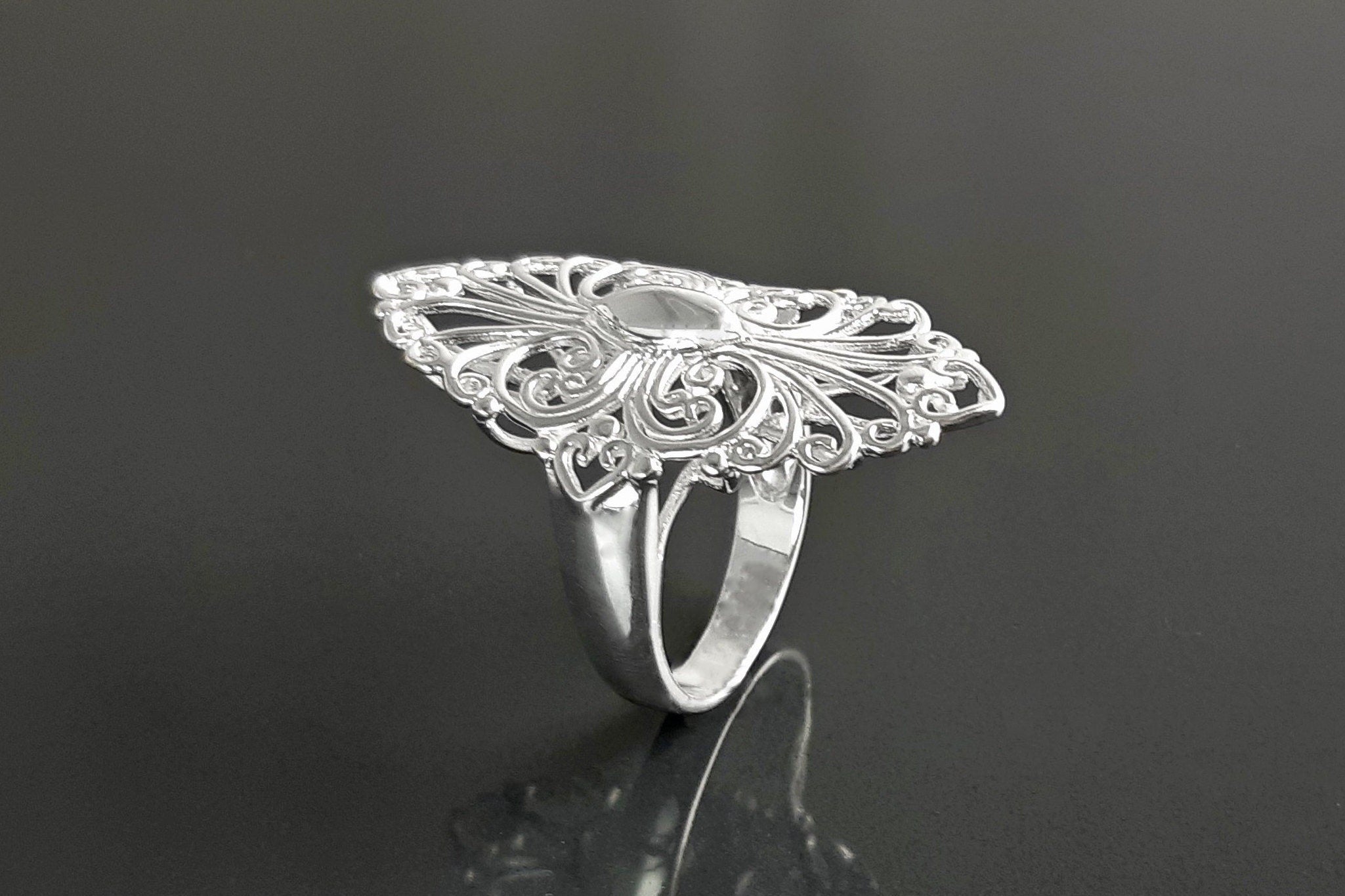 Sterling Silver Filigree Marquise Lace Ring, Vintage Inspired Design jewelry