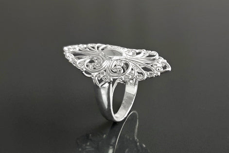 Sterling Silver Filigree Marquise Lace Ring, Vintage Inspired Design jewelry