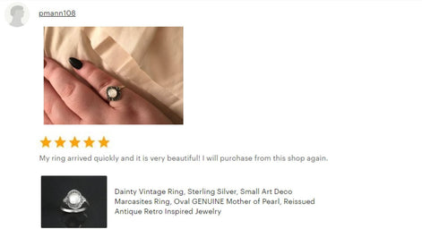 Dainty Vintage Ring, Sterling Silver, Small Art Deco Marcasites Ring, Oval GENUINE Mother of Pearl, Reissued Antique Retro Inspired Jewelry
