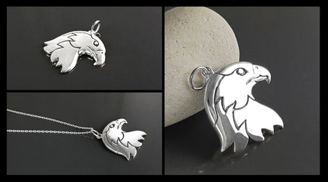 Sterling Silver Eagle Head Pendant, American Biker Rock Jewelry