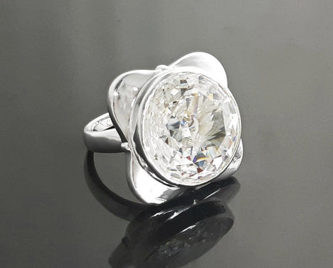 Statement Square Ring, Sterling Silver Ring, Unique Statement Silver Ring, Four-Leaf Clover Ring, set with a Majestic White, Cubic Zirconia.