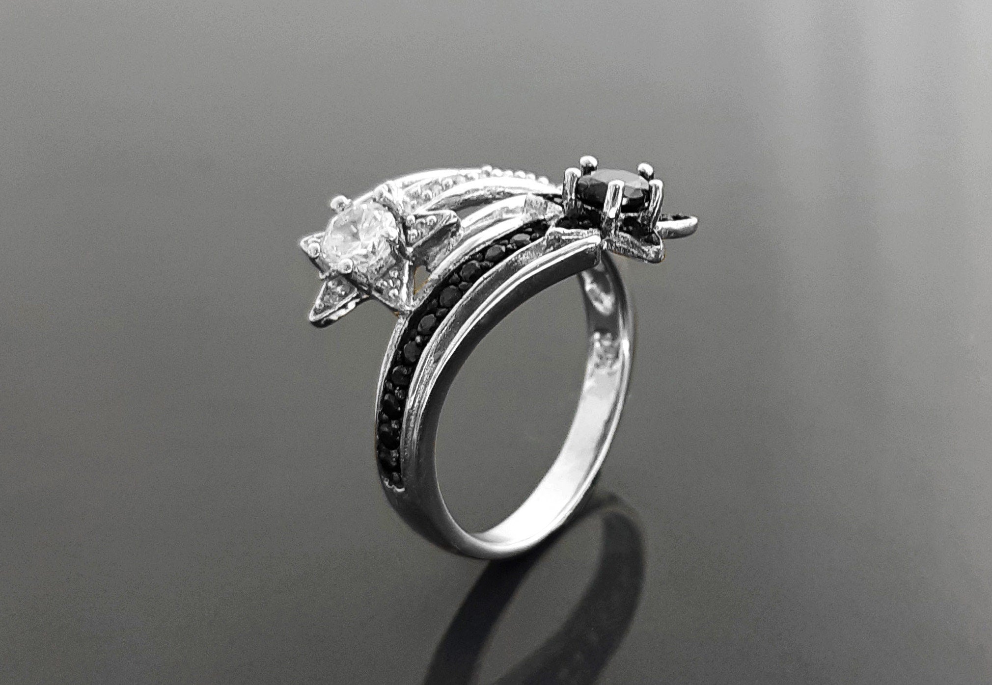 Stars Bypass Ring, Make Wish Ring, Lab Diamonds simulant (CZ) Stones, Wrap Sterling Ring, Crossing Ring, Cocktail Ring, Red Carpet Ring.