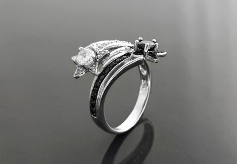 Stars Bypass Ring, Make Wish Ring, Lab Diamonds simulant (CZ) Stones, Wrap Sterling Ring, Crossing Ring, Cocktail Ring, Red Carpet Ring.
