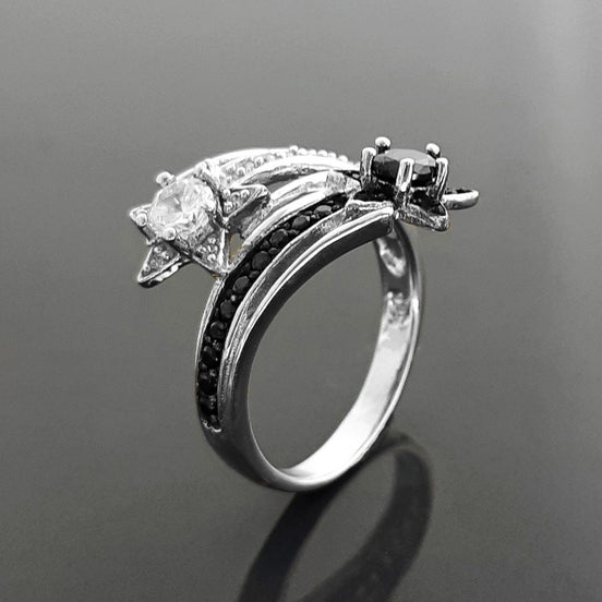 Stars Bypass Ring, Make Wish Ring, Lab Diamonds simulant (CZ) Stones, Wrap Sterling Ring, Crossing Ring, Cocktail Ring, Red Carpet Ring.