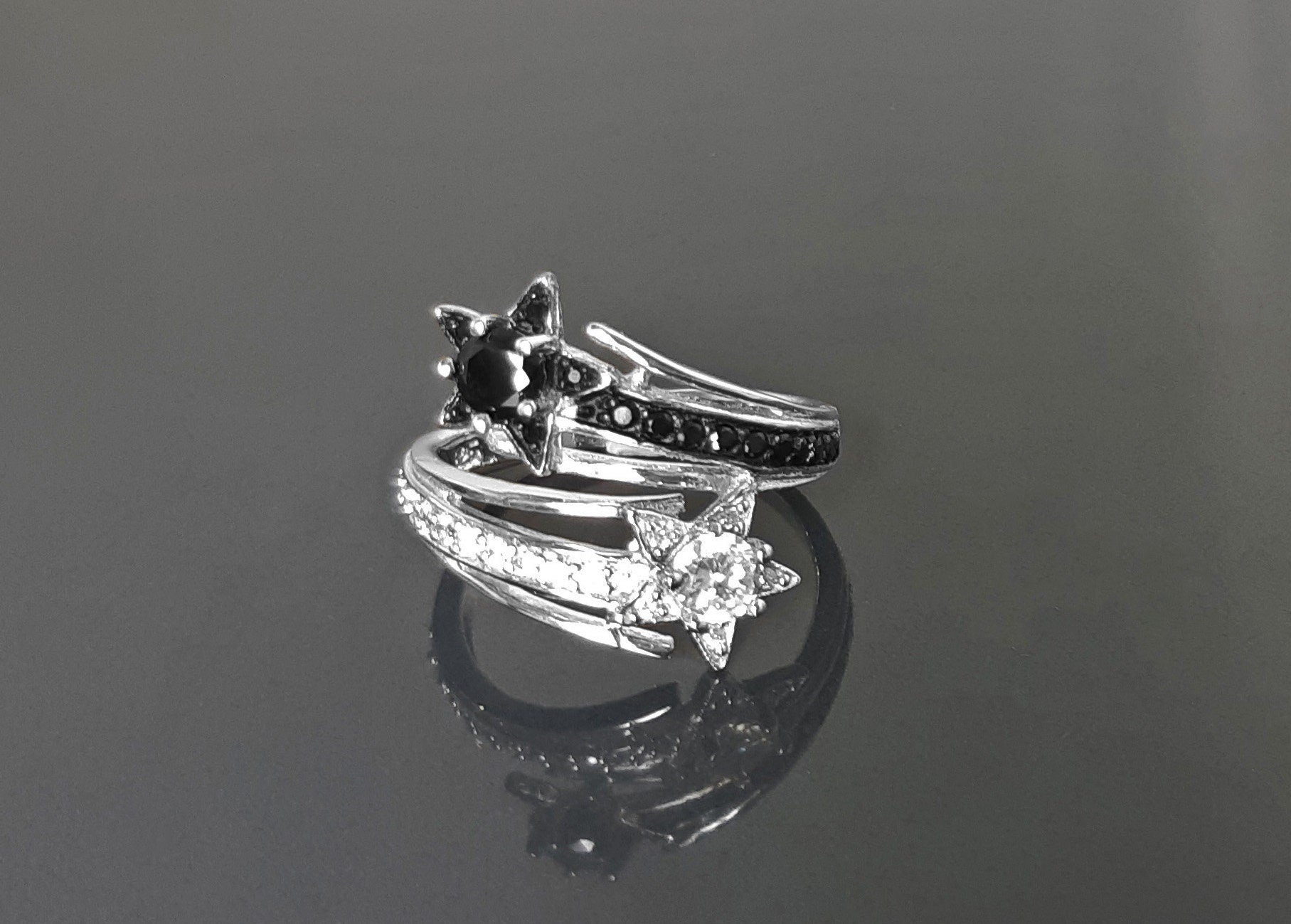 Stars Bypass Ring, Make Wish Ring, Lab Diamonds simulant (CZ) Stones, Wrap Sterling Ring, Crossing Ring, Cocktail Ring, Red Carpet Ring.