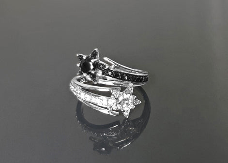 Stars Bypass Ring, Make Wish Ring, Lab Diamonds simulant (CZ) Stones, Wrap Sterling Ring, Crossing Ring, Cocktail Ring, Red Carpet Ring.