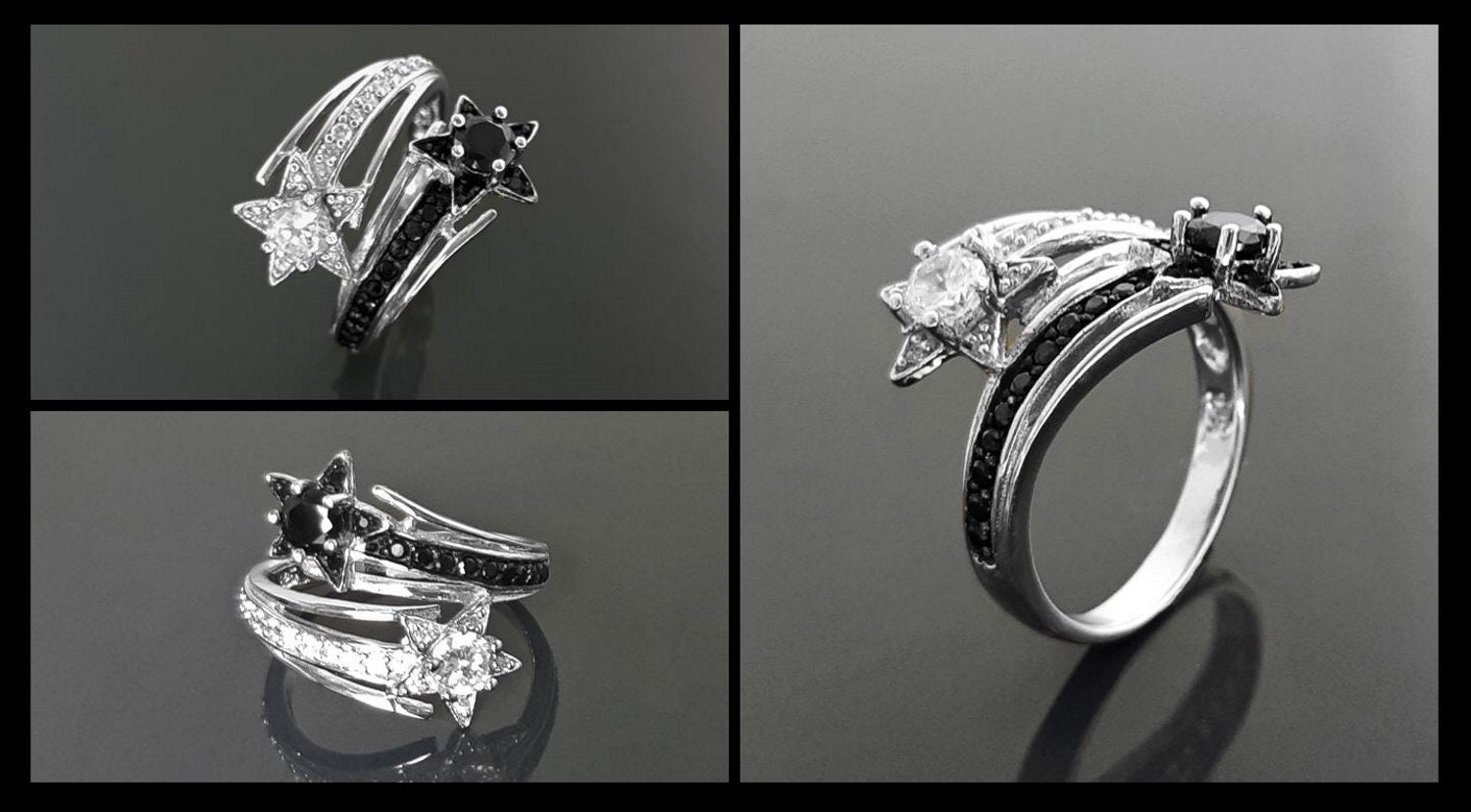 Stars Bypass Ring, Make Wish Ring, Lab Diamonds simulant (CZ) Stones, Wrap Sterling Ring, Crossing Ring, Cocktail Ring, Red Carpet Ring.