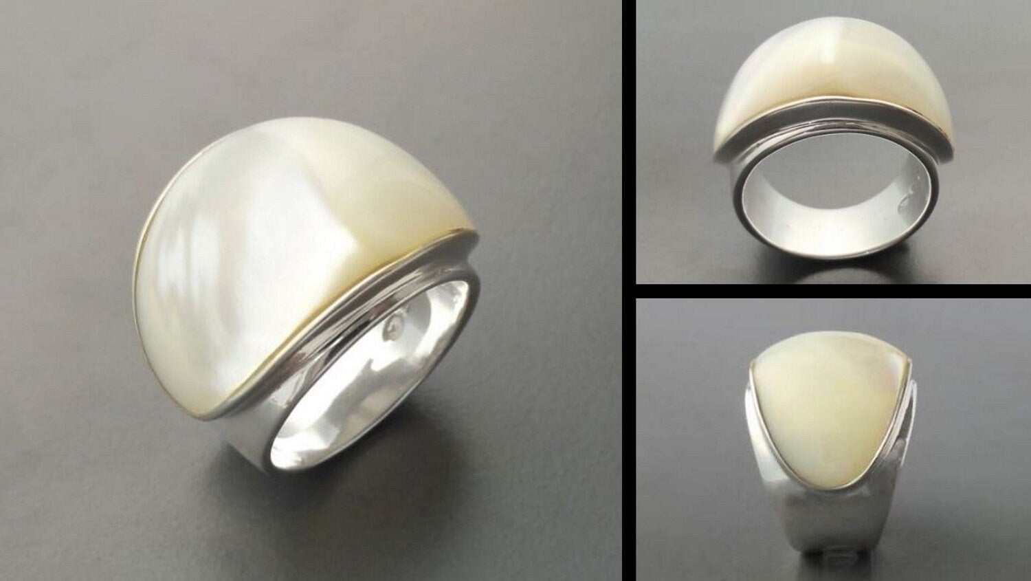 White MOP Wide Ring - Sterling Silver 925 - Mother of Pearl - Boho Ring - White shell - Large Silver Ring - Genuine MOP. Small Size Ring.