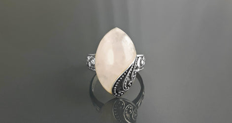 Antique Quartz Ring, Sterling Silver, NATURAL Rose Quartz, Pink Stone, Filigree Design, Almond Oval Ring, Quartz Birthstone Jewelry