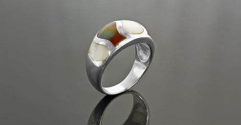 Beautiful MOP Wave Ring, Two Colors Shell Band Ring, Silver Ring, 925 Sterling Silver, Large Ring, Domed Silver Ring, Mother of Pearl.