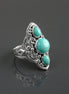 Sterling Silver Triple Turquoise Stone Ring, Ethnic Boho Chic Statement Jewelry