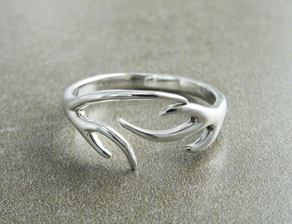 Sterling Silver Deer Antler Ring, Open Band Boho Nature Jewelry