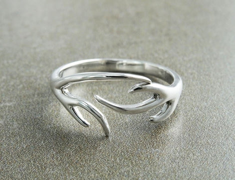 Sterling Silver Deer Antler Ring, Open Band Boho Nature Jewelry