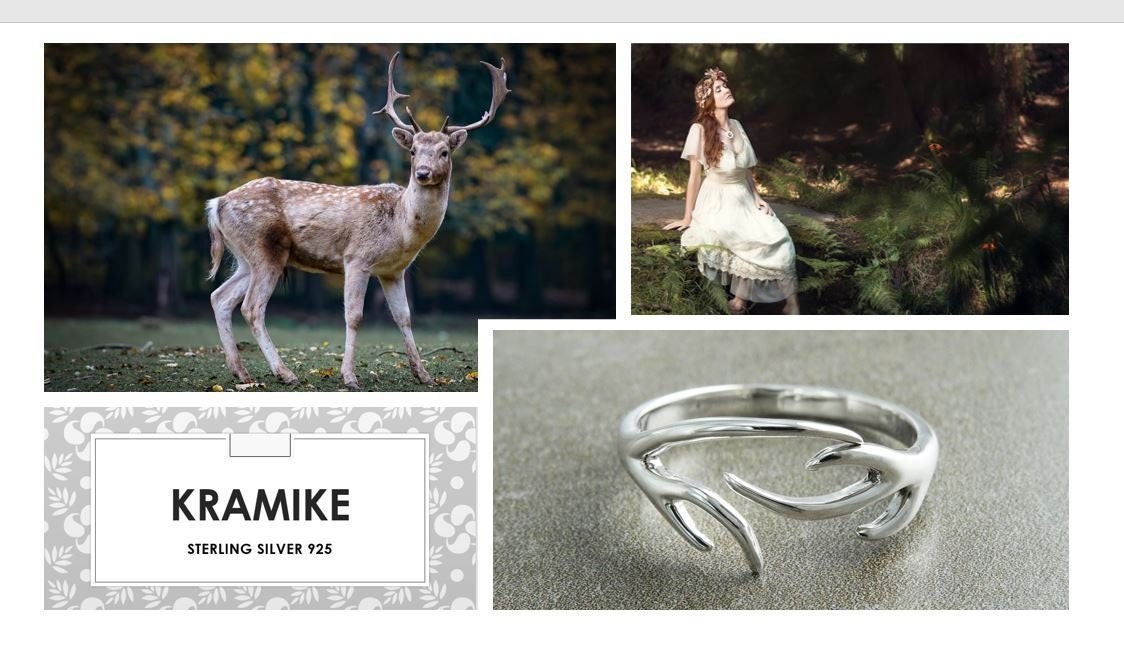 Sterling Silver Deer Antler Ring, Open Band Boho Nature Jewelry