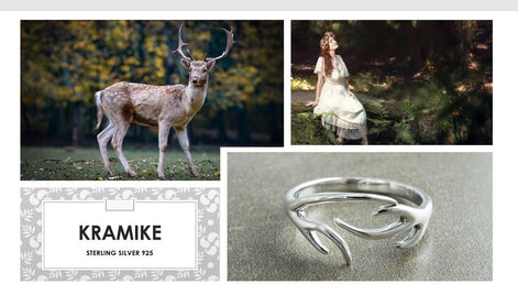 Sterling Silver Deer Antler Ring, Open Band Boho Nature Jewelry
