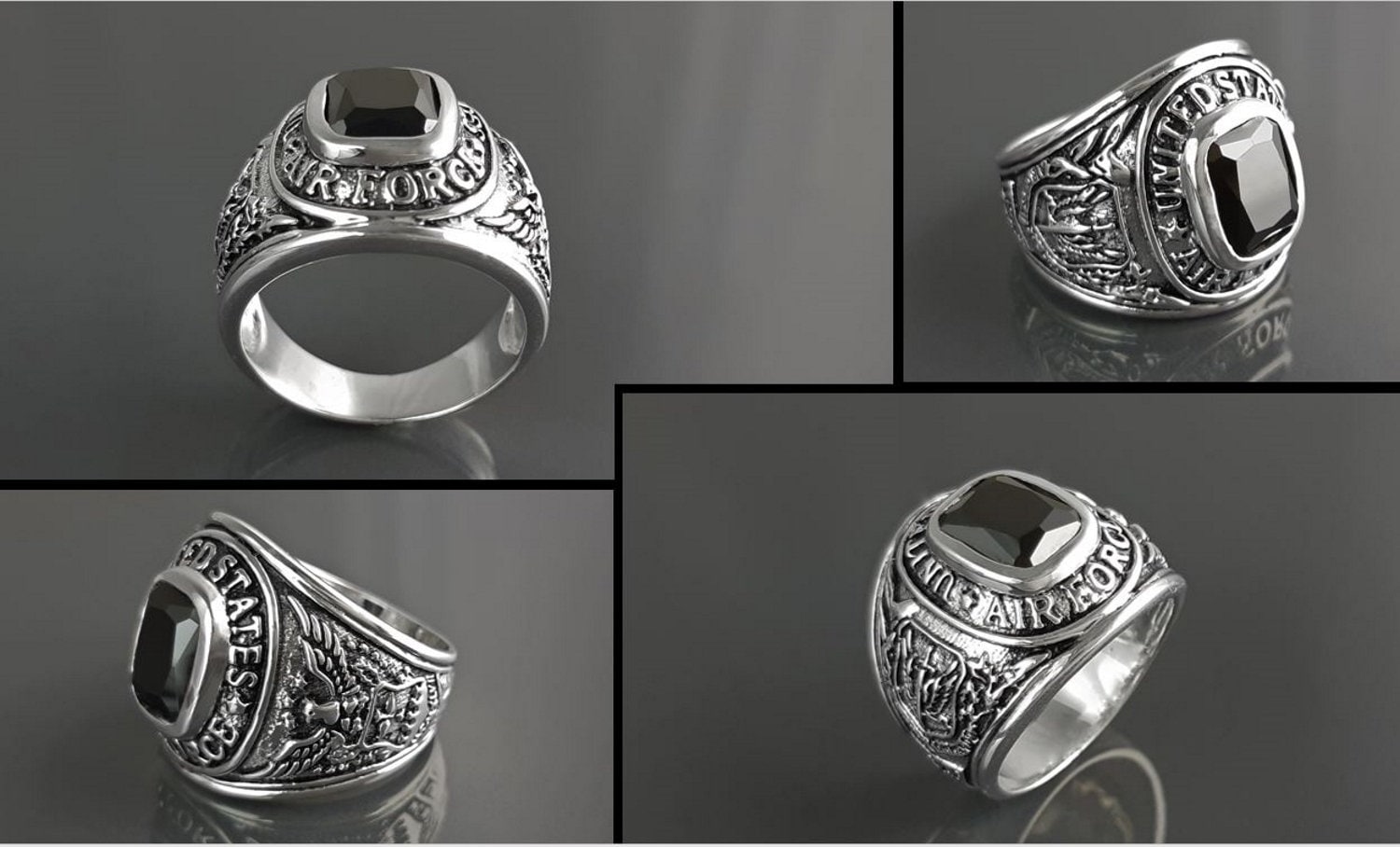 American Men Ring US Air Force Ring Sterling Silver 925 US Army Jewelry Black stone Ring Modern Mens Ring Man jewelry Gift Idea for him