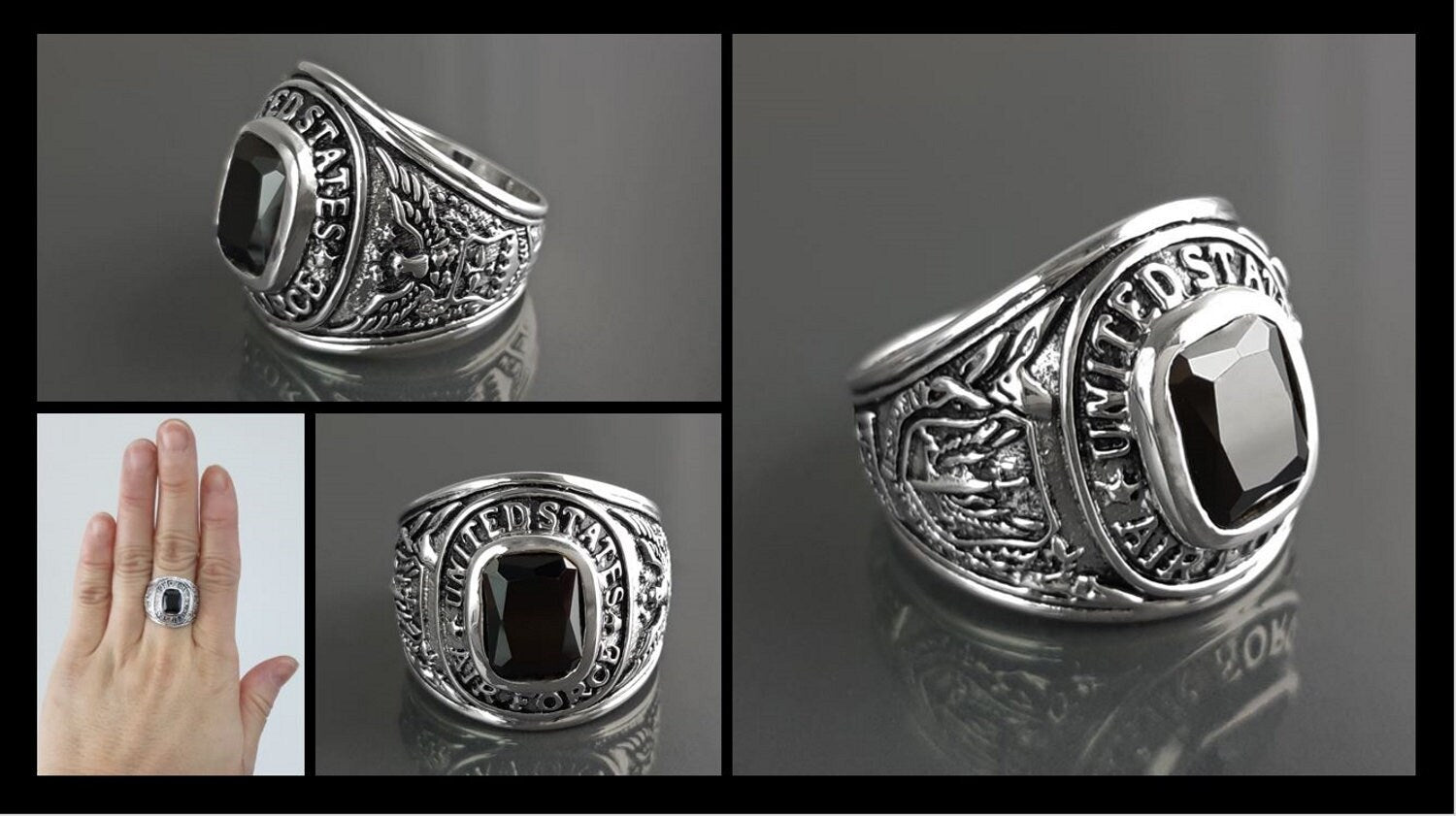 American Men Ring US Air Force Ring Sterling Silver 925 US Army Jewelry Black stone Ring Modern Mens Ring Man jewelry Gift Idea for him