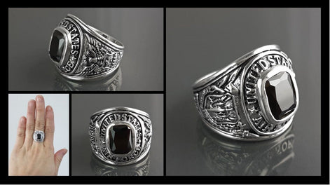 American Men Ring US Air Force Ring Sterling Silver 925 US Army Jewelry Black stone Ring Modern Mens Ring Man jewelry Gift Idea for him