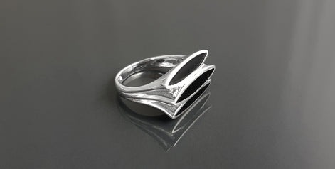 Sterling Silver Black Onyx Geometric Ring, Modern Design