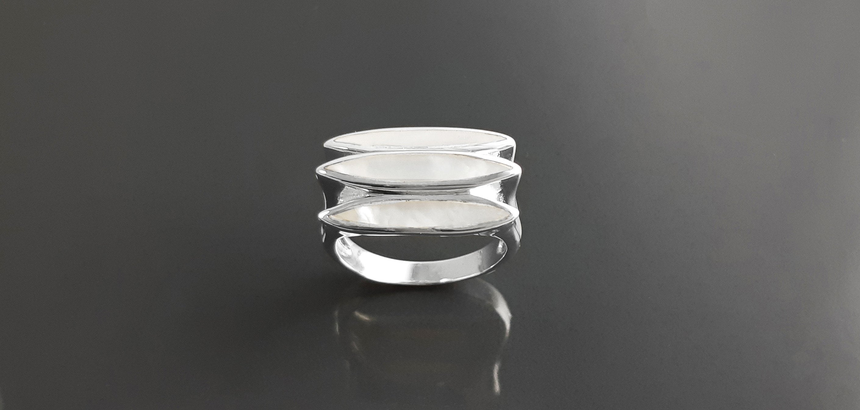 925 Sterling Silver Ring, White Mother-of-Pearl, Modern Shell Jewelry