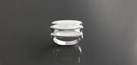 925 Sterling Silver Ring, White Mother-of-Pearl, Modern Shell Jewelry