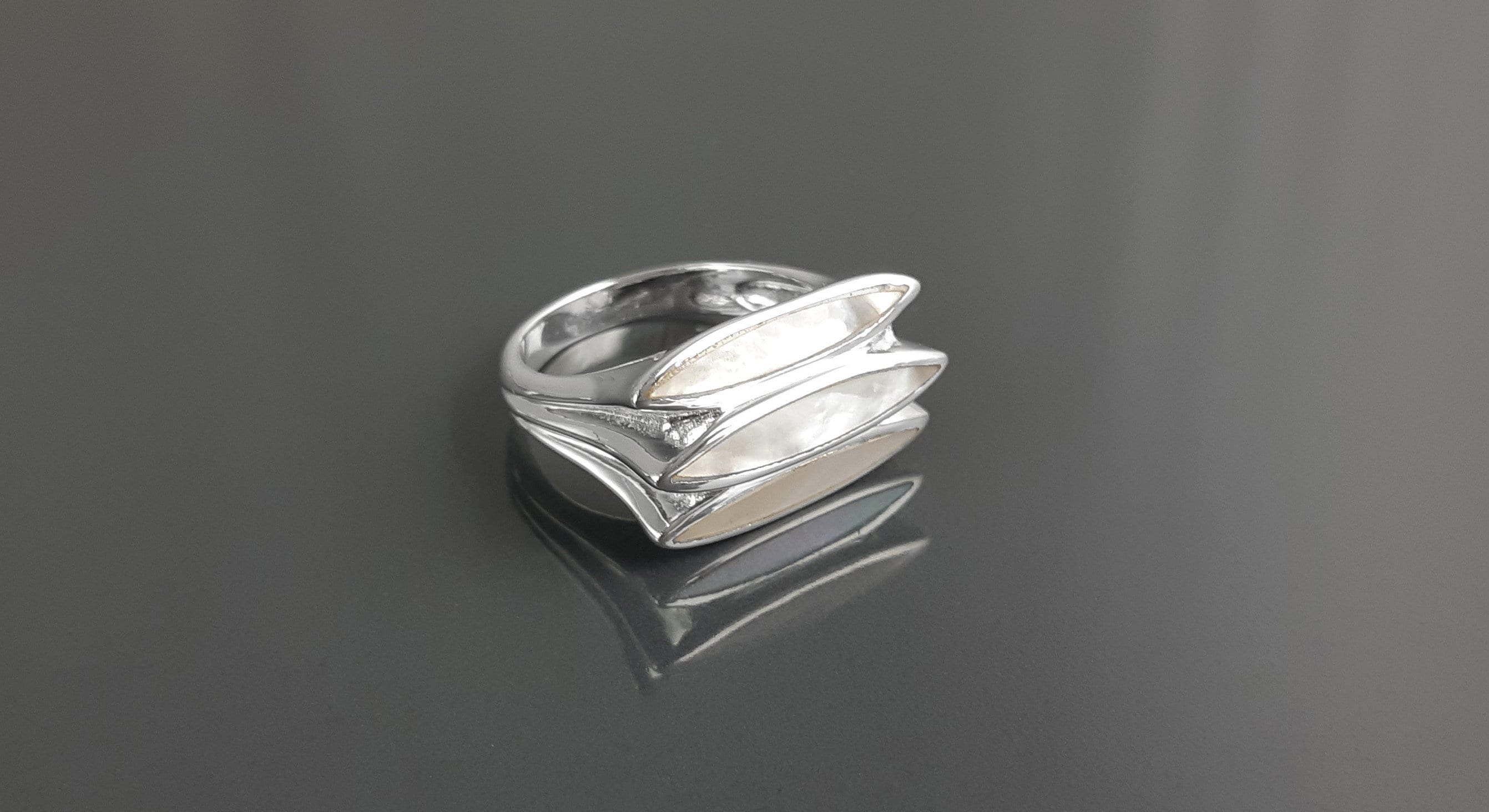 925 Sterling Silver Ring, White Mother-of-Pearl, Modern Shell Jewelry