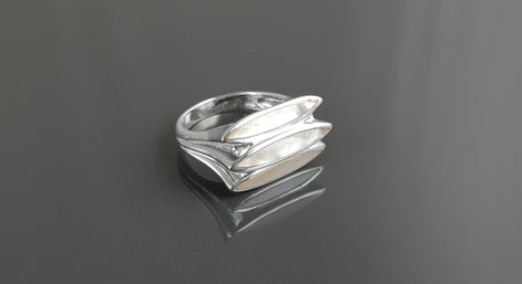 925 Sterling Silver Ring, White Mother-of-Pearl, Modern Shell Jewelry