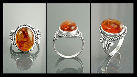 Oval Amber Gemstone Ring, Sterling Silver Rope Shank, Boho Unisex Jewelry By KRAMIKE