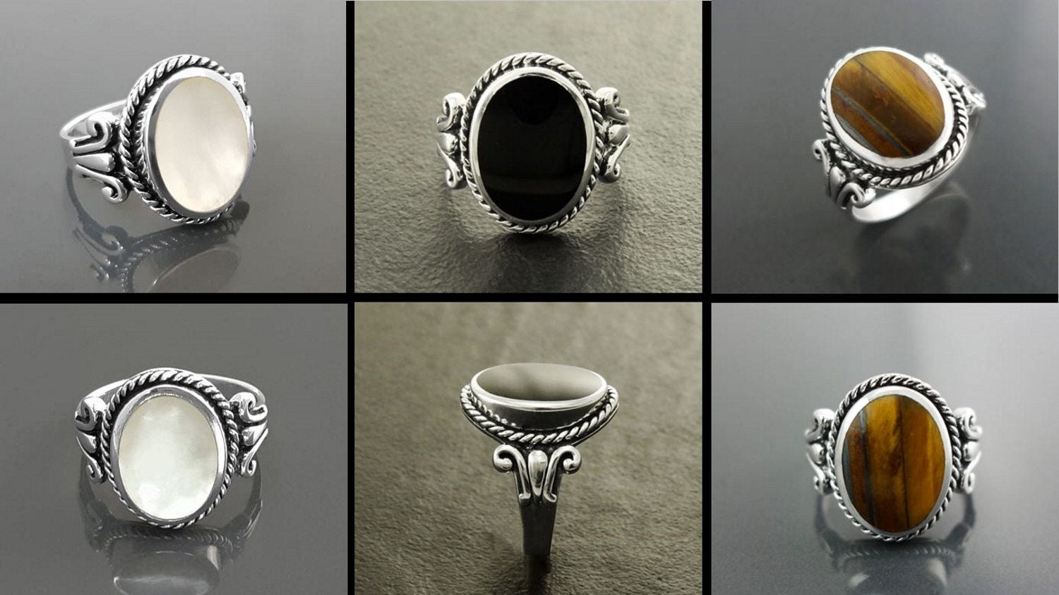 Hipster Onyx Ring, Sterling Silver, GENUINE Onyx Gemstone Jewelry, Boho Unisex Ring, Flat Oval Black Stone Ring,Intricate Antique Rope Shank