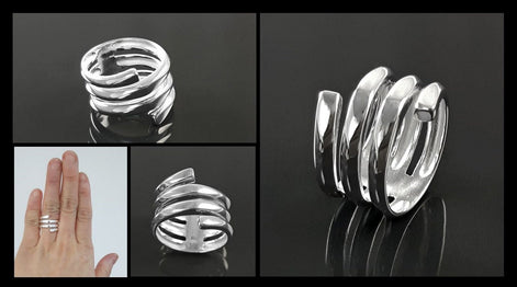 Infinity Wrap Ring, Sterling Silver, Coiled Ring, Bypass Ring, Cuff Ring, Spring Ring, Spiral Ring, Wrapped Ring, Open Ring, Wide Large Ring