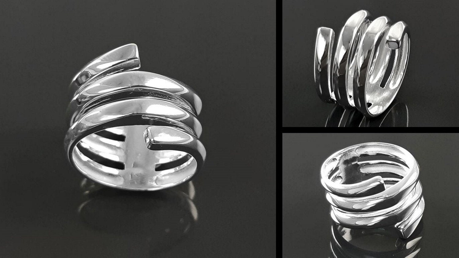 Infinity Wrap Ring, Sterling Silver, Coiled Ring, Bypass Ring, Cuff Ring, Spring Ring, Spiral Ring, Wrapped Ring, Open Ring, Wide Large Ring