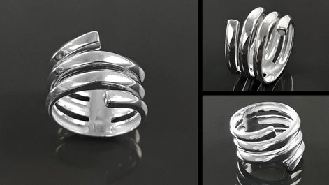 Infinity Wrap Ring, Sterling Silver, Coiled Ring, Bypass Ring, Cuff Ring, Spring Ring, Spiral Ring, Wrapped Ring, Open Ring, Wide Large Ring