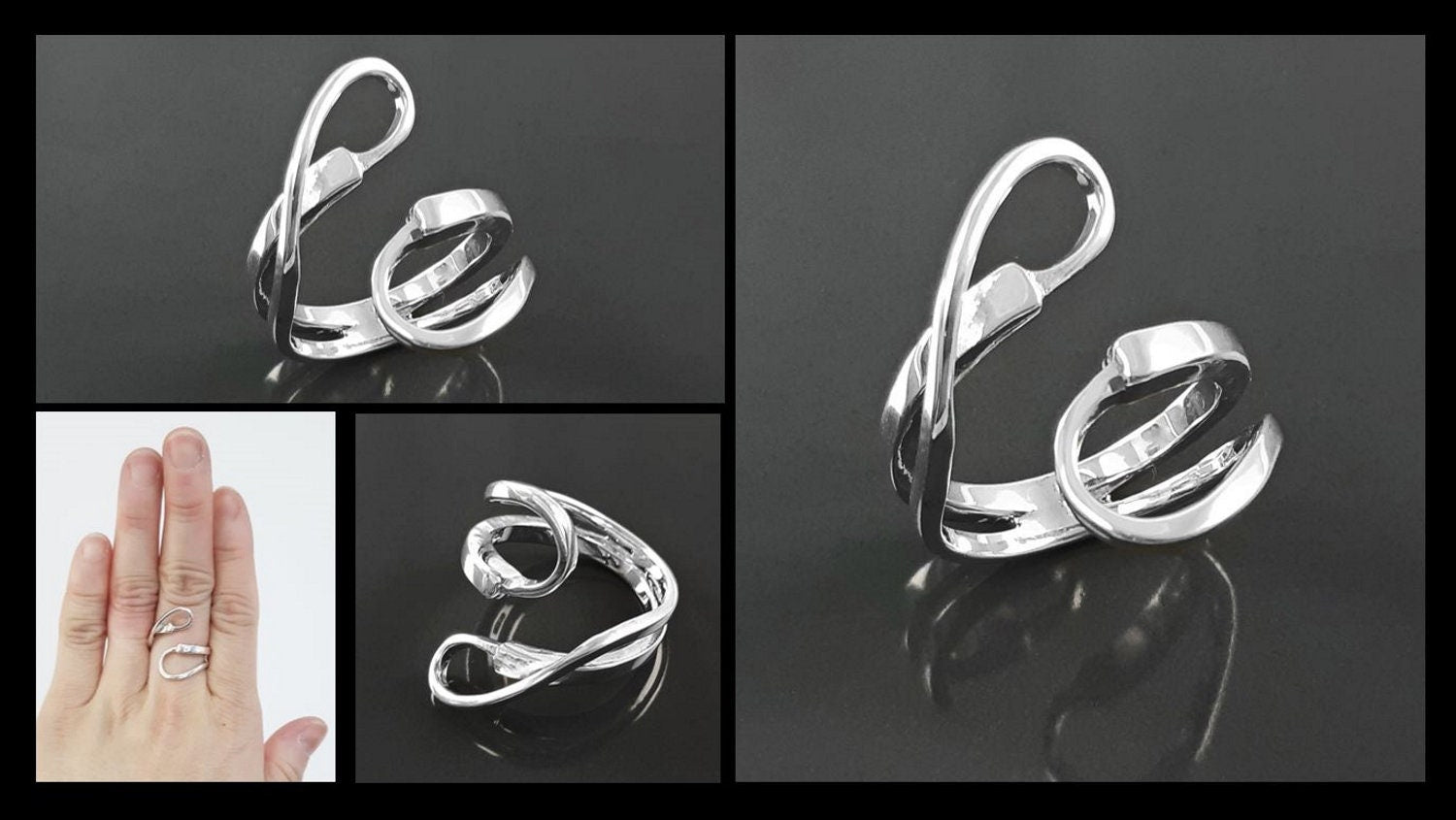 Infinity Bypass Ring, Sterling Silver Ring, Original Knot Ring, Unique Ring, Infinity Knot Ring, Adjustable Ring, Wrap ring, Open Ring