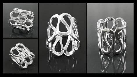 Sterling Meander Cuff Ring, 925 Silver, Ring, Greek Pattern Large Band Ring, Hellenic Spiral Ring, Large Frieze Ring, Wide Open Swirl Ring