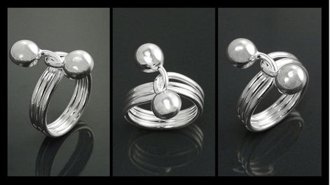 Ball Ring, Sterling Silver, Bypass Half Ring, Cross Balls Crossing Spiral Coiled Ring, Modern Minimalist Geometric Round Designed Jewelry