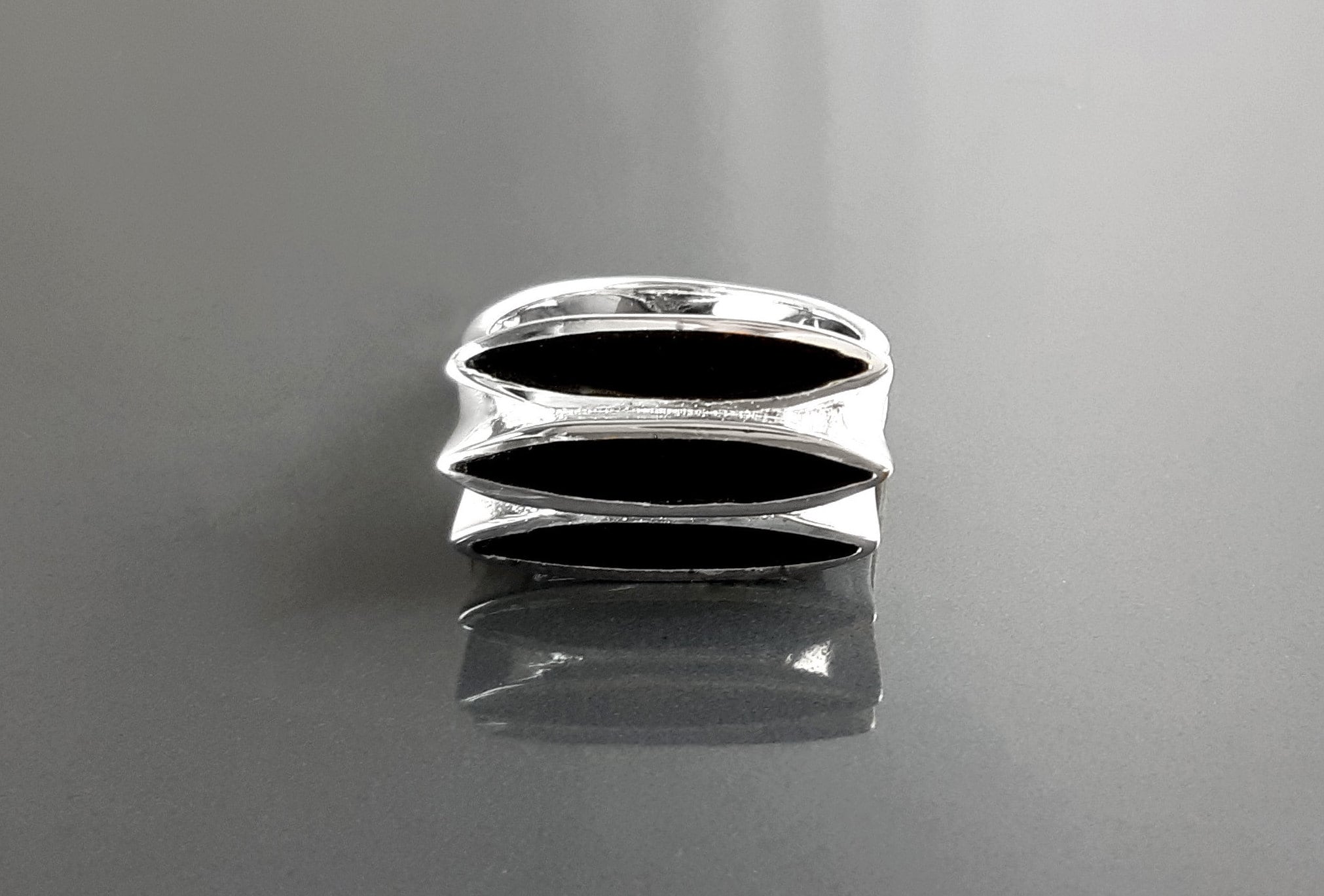 Sterling Silver Black Onyx Geometric Ring, Modern Design