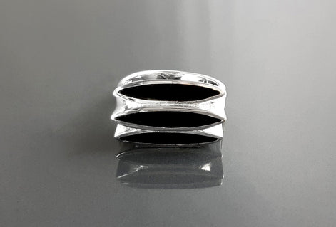 Sterling Silver Black Onyx Geometric Ring, Modern Design
