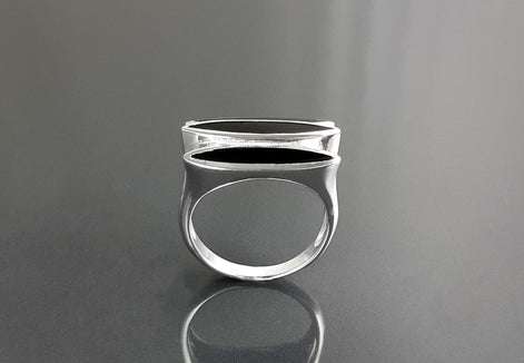 Sterling Silver Black Onyx Geometric Ring, Modern Design