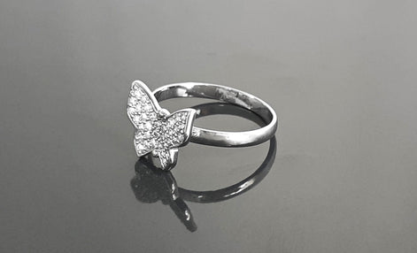 Butterfly Ring, Sterling Silver, Clear White Stones (CZ), Designer Butterflies Jewelry, Fashion Ring, Gift for Her, Bright Ring