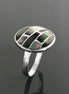 Sterling Silver Mosaic Ring, Grey Paua Shell, White Mother of Pearl, Geometric Jewelry