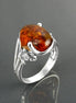 Genuine Amber Ring, Sterling Silver, Intricate Filigree Lace Ring, Horizontal Oval Shape Ring, Boho Gypsy Ring, Antique Vintage Jewelry