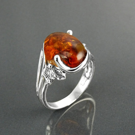 Genuine Amber Ring, Sterling Silver, Intricate Filigree Lace Ring, Horizontal Oval Shape Ring, Boho Gypsy Ring, Antique Vintage Jewelry