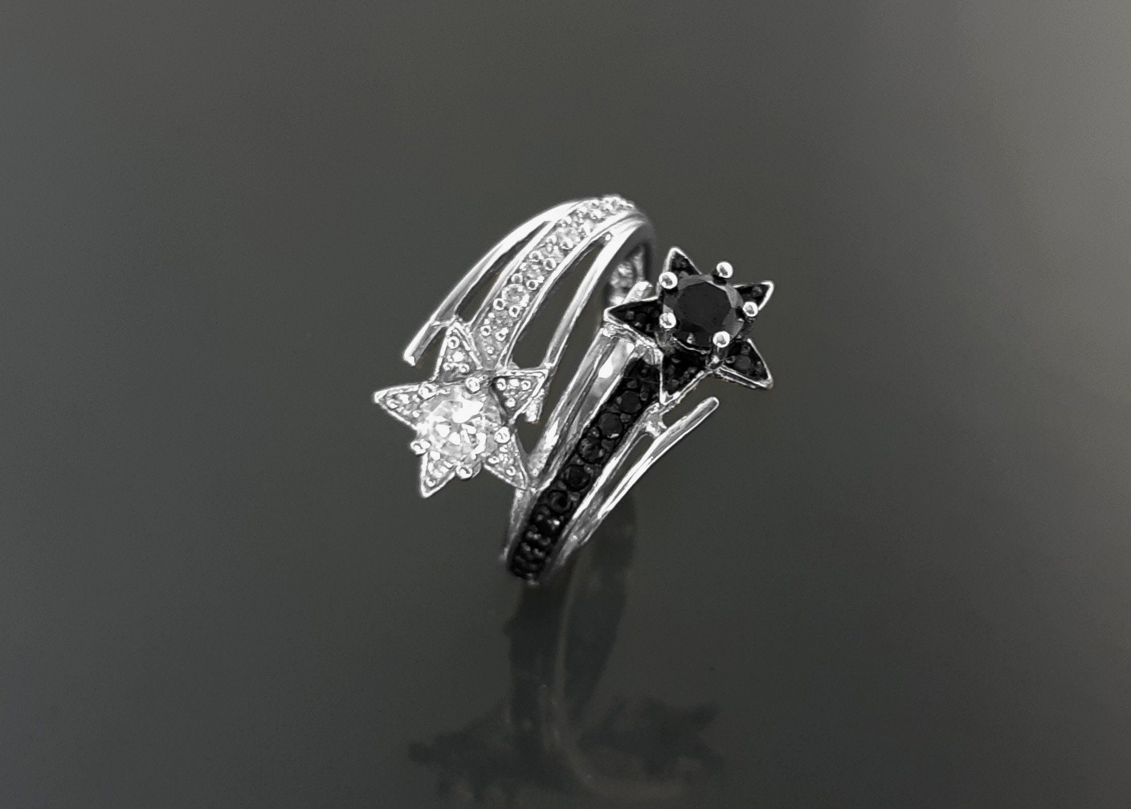 Stars Bypass Ring, Make Wish Ring, Lab Diamonds simulant (CZ) Stones, Wrap Sterling Ring, Crossing Ring, Cocktail Ring, Red Carpet Ring.