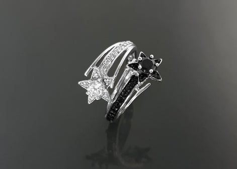 Stars Bypass Ring, Make Wish Ring, Lab Diamonds simulant (CZ) Stones, Wrap Sterling Ring, Crossing Ring, Cocktail Ring, Red Carpet Ring.