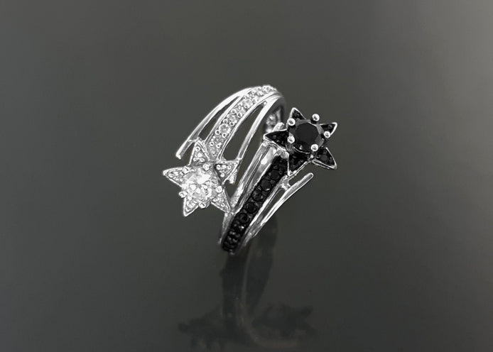 Stars Bypass Ring, Make Wish Ring, Lab Diamonds simulant (CZ) Stones, Wrap Sterling Ring, Crossing Ring, Cocktail Ring, Red Carpet Ring.