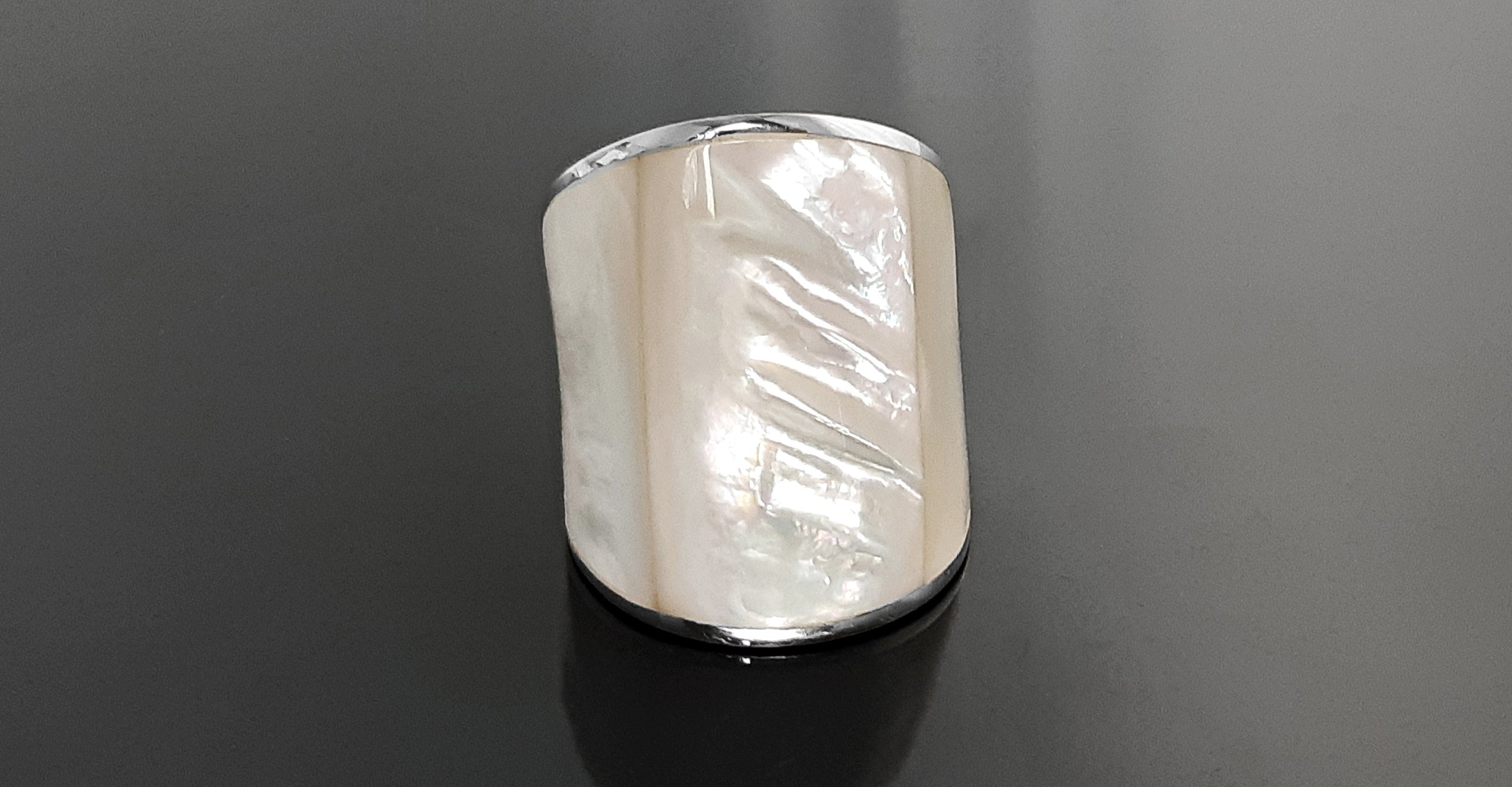 Statement Cuff Ring Sterling Silver genuine White Mother of Pearl Finger Armor Wide Ring 3 Pieces of White Pearl Shell MOP Large Ring